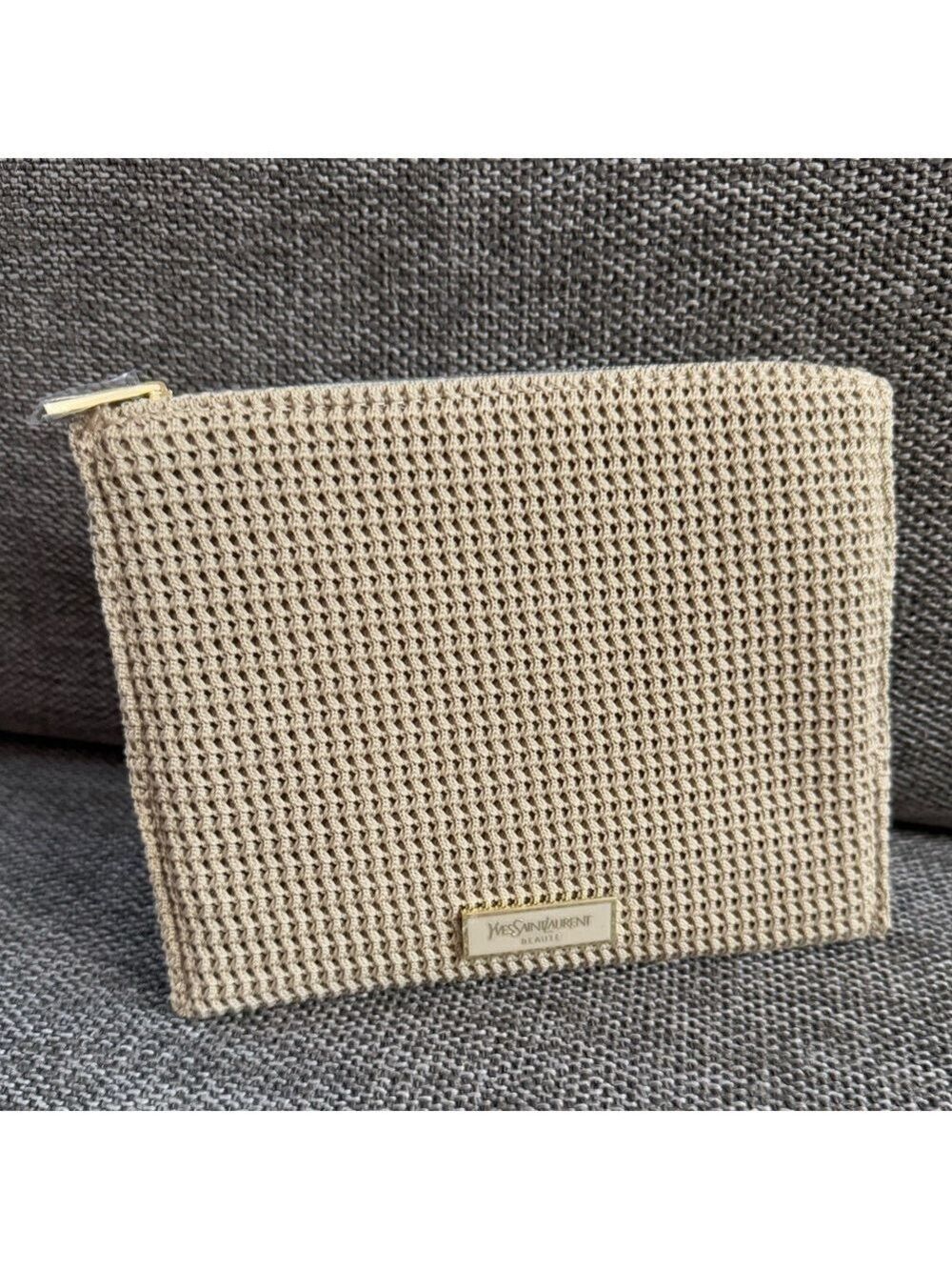 Yves Saint Laurent Beauty Small Beige Flat Pouch Makeup Bag Authentic New